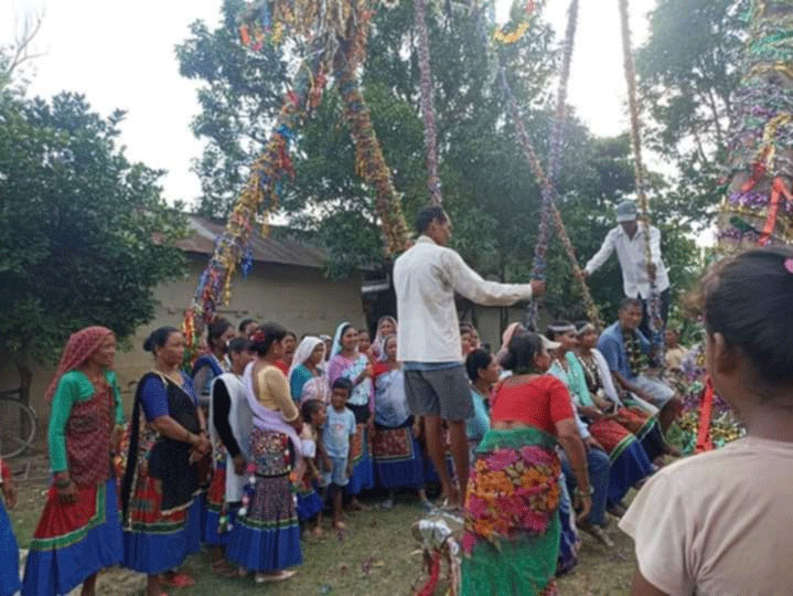 सावनके डोलामे रमैटी कठरियाथारु समुदायके महिला