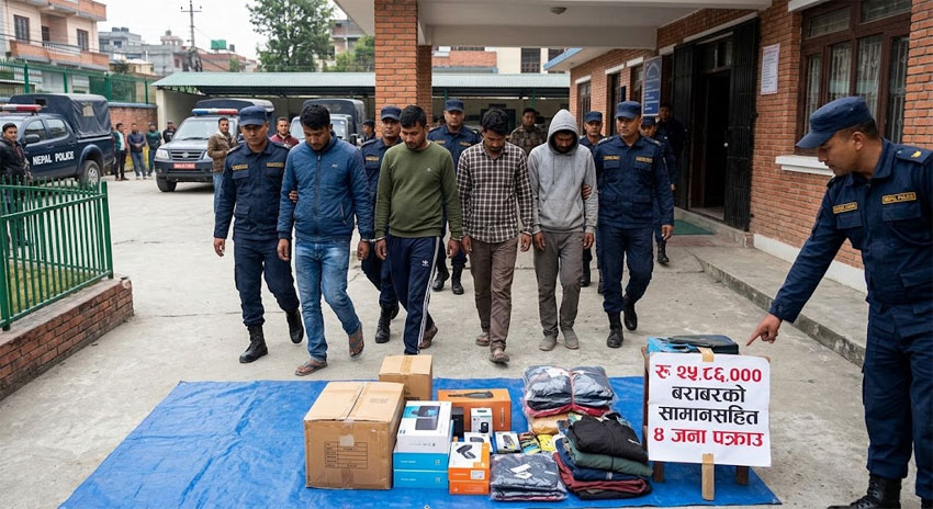२५ लाख ८६ हजारके सामानसहित ४ जाने पक्राउ